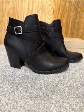 Style & Co women's Black Ankle Heeled Booties with Buckle Detail